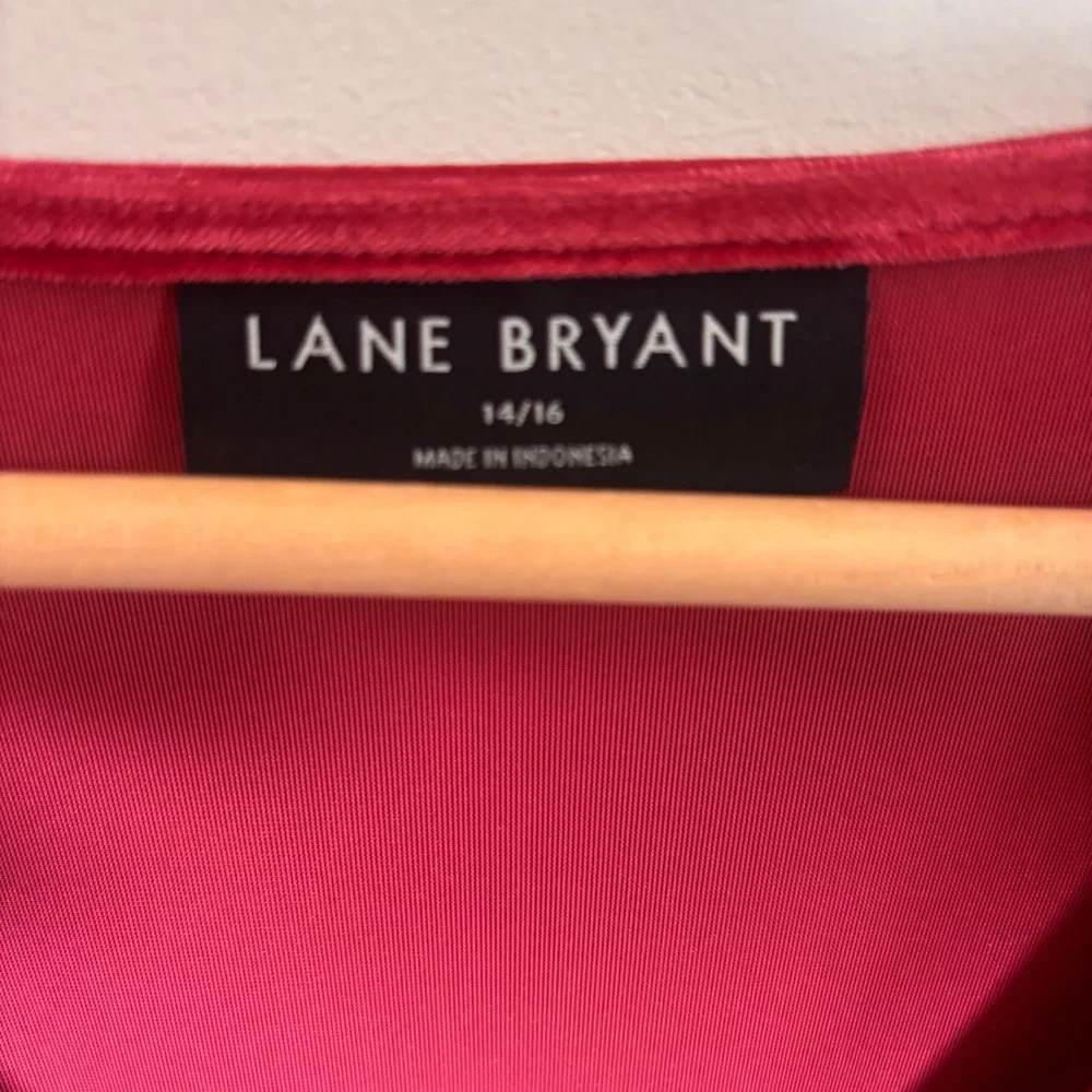 Lane Bryant Red Velvet Wrap Midi Dress Pockets Long Sleeve Ruffle Hem 14/16